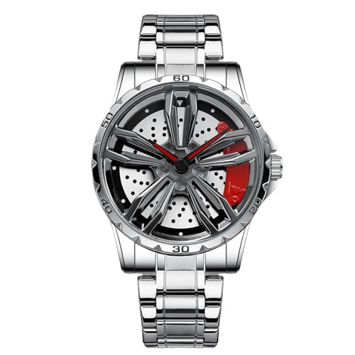 RORIOS Car Hub Design Watch Men’s Analogue Quartz Watches 3ATM Waterproof Wrist Watch Fashion Cool Watch for Men with Stainless Steel Strap