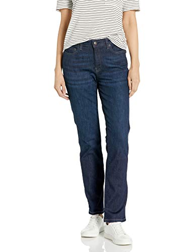 Amazon Essentials Women's Mid Rise Slim Straight Jean, Dark Wash, 12