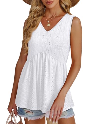 Women's Tops Women Beach Fashion Clothing Cruise Outfits for Women 2026 Babydoll Top Cowgirl Outfits Plus Size Eyelet Top White Tank Top Summer Boho Tops 2XL