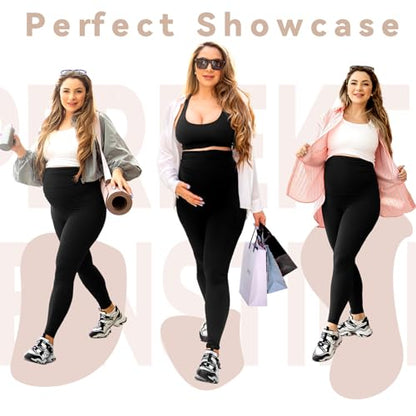Walifrey Women's Maternity Leggings with Pockets Over The Belly,Pregnancy Yoga Pants Activewear Workout Leggings Black L