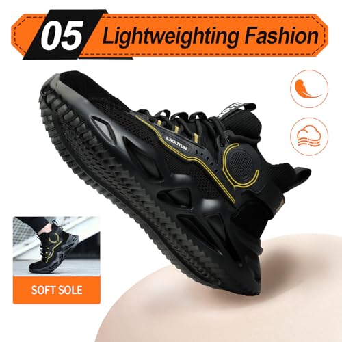 LAoutun Steel Toe Shoes for Men Work Shoes Safety Sneakers Comfortable Lightweight Puncture Proof Slip on Indestructible Construction Work Shoes