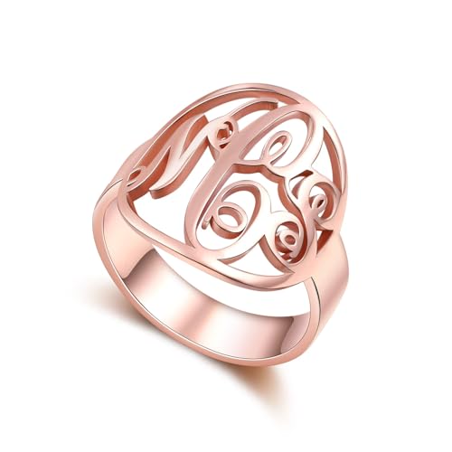 PEIMKO Monogram Signet Ring Personalized 925 Silver Monogram 3 Initials Statement Ring for Men Birthday Christmas Gifts-S
