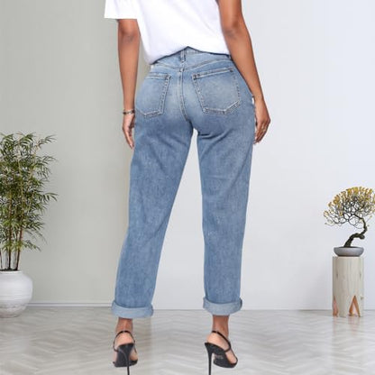 Mom Jeans - BessCops Womens Boyfriend Jeans Stretchy Ripped Distressed Denim Mom Jean Pants