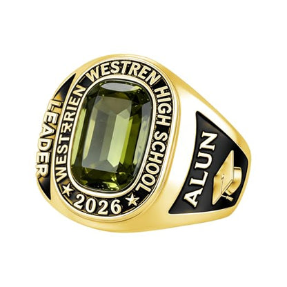 LEECCI Custom Class Rings for Men Personalized Anillos Engraved Birthstone Pattern Text High School College Graduation Memorial Jewelry Gifts for Male Classmates Friends