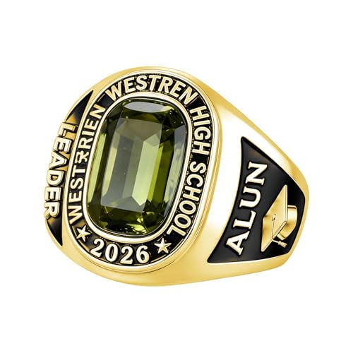 LEECCI Custom Class Rings for Men Personalized Anillos Engraved Birthstone Pattern Text High School College Graduation Memorial Jewelry Gifts for Male Classmates Friends