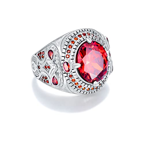 PYTALI Round Garnet Gemstone Ring for Men Sterling Silver Oxidized Men's Ring Vintage Retro Jewelry(9)