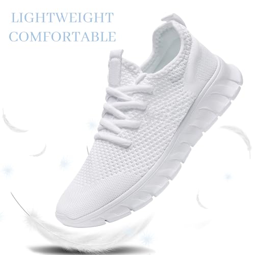 RJYWGS White Sneakers for Women Men Tennis Shoes Running Gym Sneaker Slip On Walking Lightweight Athletic Workout Fashion Sports Shoes White Size Women 8.5/ Men 7