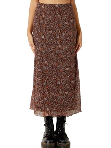 Avanova Women's Ditsy Floral High Waisted Skirts Lettuce Trim Summer Fall Boho Midi Skirt A Brown Medium