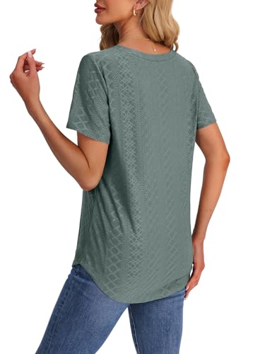 OFEEFAN Womens Tops Dressy Casual V Neck Short Sleeve Cute Plus Size T Shirts 2026 Spring Flowy Tees Summer Beach Vacation Outfits for Women Fashion Clothes Clothing Green 2XL