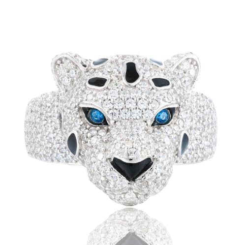 YIMERAIRE 2.77 Carats Moissanite Leopard Ring S925 Sterling Silver Iced Out Panther Ring D Color VVS1 Cheetah Dainty Moissanite Rings Non Tarnish 18K Gold Plated Rings for Women Men Size 7