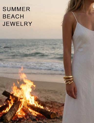 Chunky Gold Bangle Bracelets for Women, Dainty 14k Gold Plated Big Stackable Bangles Set, Trendy Cuff Bracelet Stack Non Tarnish Summer Beach Jewelry Valentines Gifts for Wife Mom