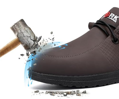 LARNMERN Slip On Steel Toe Shoes Men Loafers Waterproof Work Safety Lightweight Comfortable Walking Sneakers(10 Men, Dark Brown)