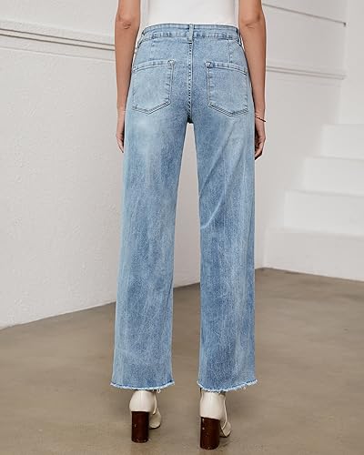 GRAPENT Boho Pants Boyfriend Jeans for Women Tummy Control Womens Pants High Waist Jeans for Women Ice Blue Medium Fits US Size 8 to 10