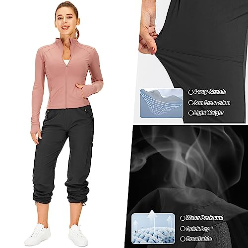 Toomett Women's Hiking Cargo Pants Quick Dry UPF50+ Outdoor Pants for Women Fishing Safari Travel Stretchy Pants with Pockets,6608,Black,L