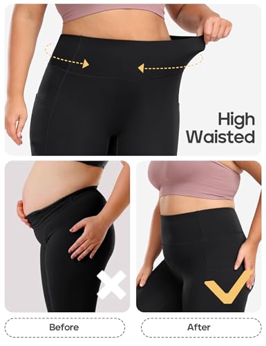 Heathyoga X-6XL Plus Size Leggings for Women with Pockets Tummy Control Plus Size Yoga Pants High Waist Workout Clothes Black