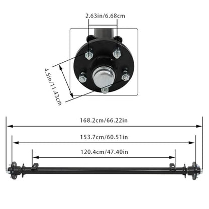 WFLNHB 3,500 lb Idler Trailer Axle 3500 lb Idler 5 Lug 61 Inch Hub Face 46 Inch Spring Center 48 Inch Wide Frame 5 on 4.5 Inch