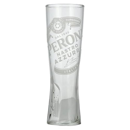 Peroni Nastro Azzurra Italian Beer Glass, Clear Crystal, Curved Pilsner Shape, Premium Branded Bar Glassware - 0.4 Liter - Set of 2-2025 Edition