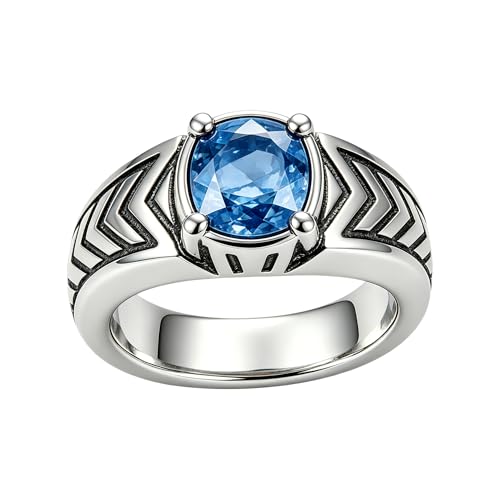 MILKYX Sapphire Arrow Ring for Men,925 Sterling Silver Vintage Boho Native American Gemstone Jewelry Pinky Thumb Western Ring for Dad Father Husband Arrow Lover, Size 6