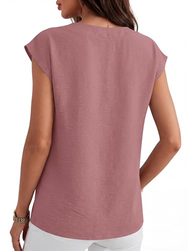 ANRABESS Women Tops Cap Sleeve Dressy Casual V Neck Shirts 2026 Summer Business Work Blouses Outfits Trendy Spring Clothing Dusty Rose Large