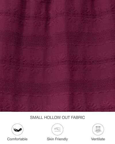 BTFBM Womens Summer 2026 Casual Midi Maxi Dresses Lightweight Short Sleeve V Neck Elastic Waist Boho Beach Dress Pockets(Wine Red, Large)