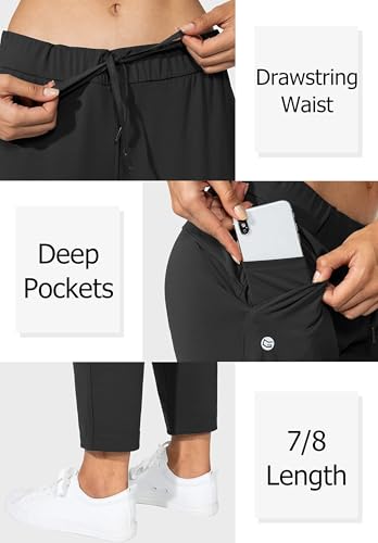 G Gradual Women's Pants with Deep Pockets 7/8 Stretch Sweatpants for Women Athletic, Golf, Lounge, Work (Black, Medium)