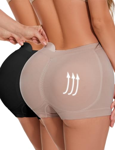 Skims Butt Pads - Butt Lifter Panties Shaperwear for Women Seamless Hip Enahncer Body Shaper Boyshort Padded Underwear 2pack（black+blush）