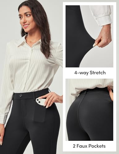 IUGA Stretchy Work Pants for Women Pull on Dress Pants for Women High Waisted Business Casual Outfits with 2 Pockets Black