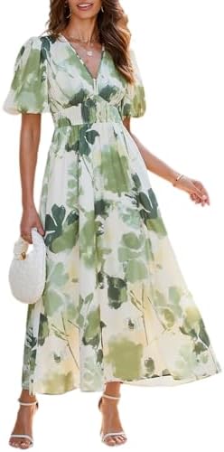 Easter Dress Women - Sissyaki Women's Boho Floral Midi Dress Smocked Beach Flowy Dress Large 1#abstract Green