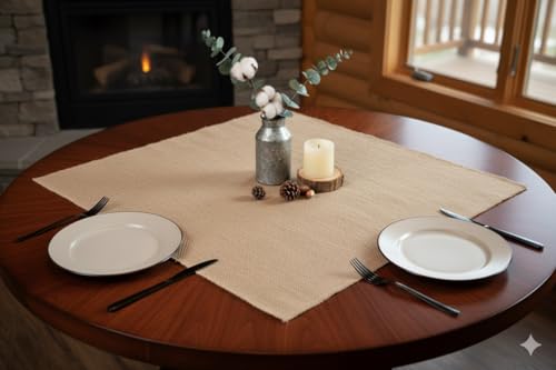 AAYU Brand Premium Burlap Fabric Squares | 40 Inch by 40-inches Square, Finished Edges Table Topper Eco-Friendly,Light Weave Great for Rustic Dining Table Setting 40" X 40"