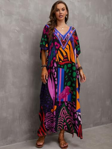 Kaftan Dresses for Women Plus Size Bathing Suit Cover up Caftan Maxi Beach Dresses Dark Purple