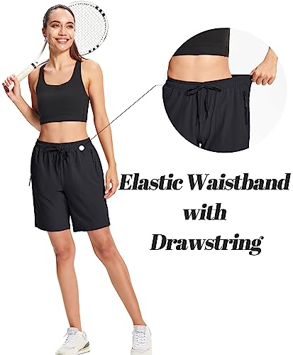 MAGCOMSEN Hiking Shorts Women 8 Inch Inseam Lightweight with Pockets Quick Dry Running Shorts Golf Black L