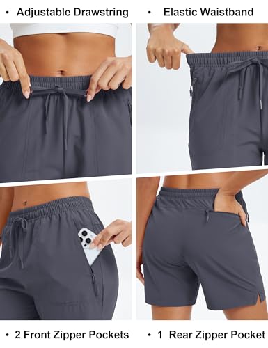 MAGCOMSEN Running Shorts for Women UPF50+ Lightweight Quick Dry Gym Athletic Hiking Summer Shorts Pockets Dark Grey, XL