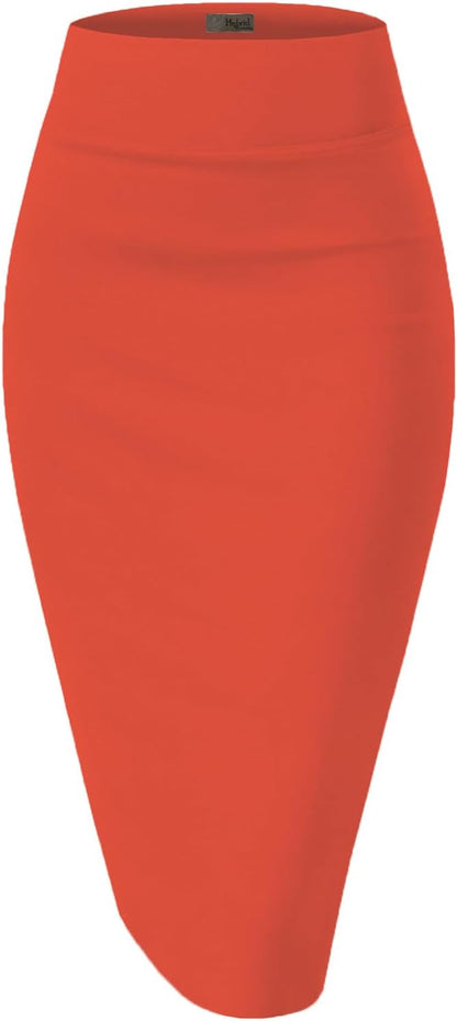 Women's High Waist Pencil Skirt - Premium Stretch Ponte Business Professional Below Knee
