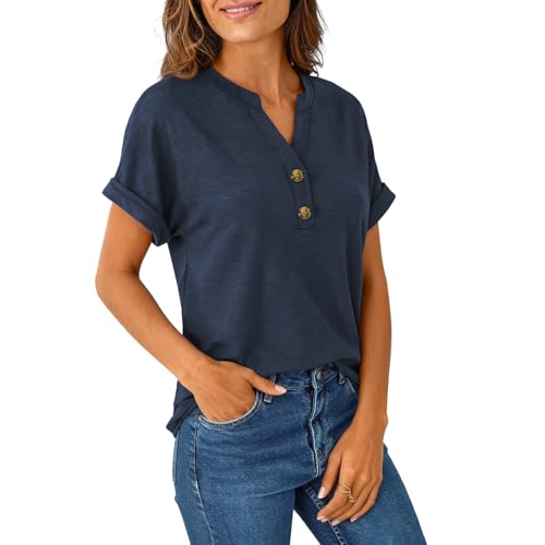 Women Tops 2 Pack Shorts Sleeve Shirts V Neck Henley Tops Spring Summer Trendy Casual Blouses Vacation Women Clothes 2026