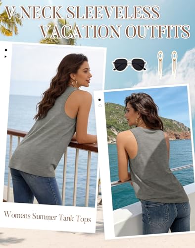 KKJ 3 Pack Womens Tank Tops 2026 Spring Summer Vacation Outfits V Neck Loose Sleeveless Blouse Casual Shirts Fashion Clothes Black/White/Grey