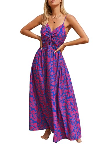 Sundresses - CUPSHE Women's Maxi Dress Floral Print Twisted V Neck Sleeveless Long Dress Summer Casual Dress