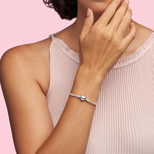 PANDORA Heart Clasp Snake Chain Bracelet - Heart Clasp - Romantic Jewelry for Her with Gift Box - Compatible Moments Charms - Sterling Silver - 7.5"