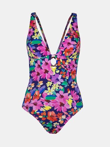 CUPSHE Women's One Piece Swimsuit Deep V Neck Keyhole Cutout O Ring Textured Bathing Suit, M