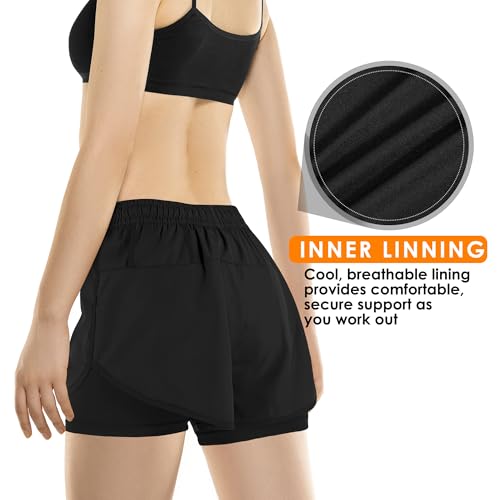 Yevrimow Women's 2 in 1 Running Shorts for Gym Yoga Workout Athletic Shorts High-Waisted Shorts with Liner Pockets Grey