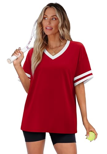 Short Sleeve Shirts for Women Plus Size Fashion Clothing Workout Tops for Women Trendy Spring Oversized Tshirts Womens Tops Dressy Casual Valentine Summer Outfits Cute Womens Clothes T Red XL