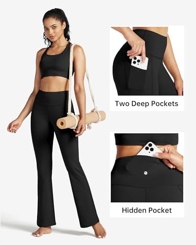 Willit Women's Yoga Pants Flare Leggings Bootcut High Waist Tummy Control Workout Pants with Pockets 29" Black L