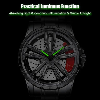 RORIOS Car Hub Design Watch Men’s Analogue Quartz Watches 3ATM Waterproof Wrist Watch Fashion Cool Watch for Men with Stainless Steel Strap