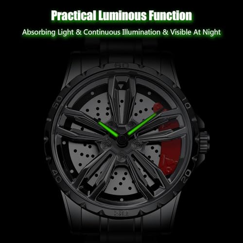 RORIOS Car Hub Design Watch Men’s Analogue Quartz Watches 3ATM Waterproof Wrist Watch Fashion Cool Watch for Men with Stainless Steel Strap