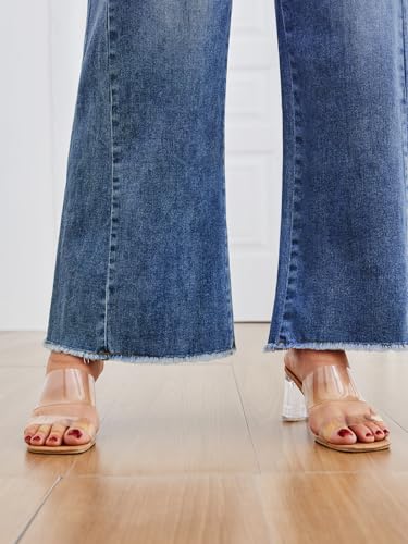 Trendy Queen Women's Wide Leg Jeans, Relaxed Loose Straight Leg with Raw Hem, Comfort Denim Pants Blue 10