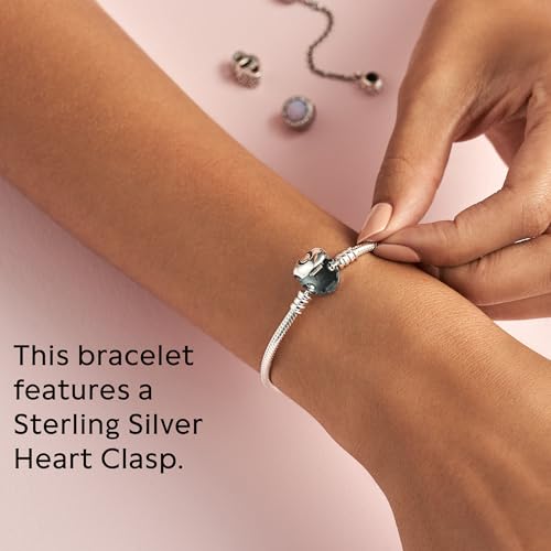 PANDORA Heart Clasp Snake Chain Bracelet - Heart Clasp - Romantic Jewelry for Her with Gift Box - Compatible Moments Charms - Sterling Silver - 7.5"