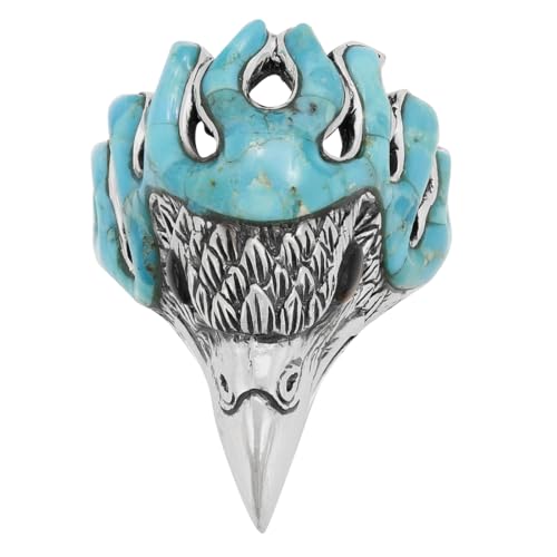 Turquoise Ring for Men Eagle Jewelry Sterling Silver 925 Genuine Gemstones Size 9 to 14 (Turquoise) (13)