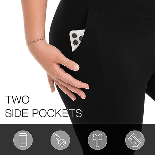 Walifrey Plus Size Leggings with Pockets for Women, High Waist Opaque Tummy Control Leggings Black XXL