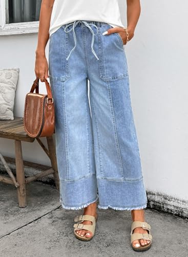 SHEWIN 2026 Summer Wide Leg Jeans Women Straight Leg Loose Fit Jeans for Women Trendy Denim Pants Beau Blue Size 12