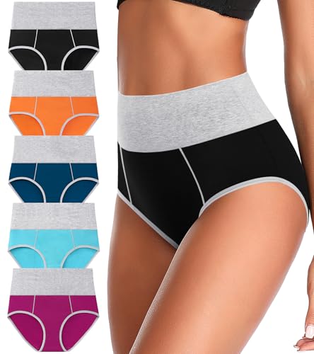 ASIMOON Womens Cotton Underwear High Waisted Panties Tummy Control Comfortable Full Coverage Postpartum Briefs Multipack