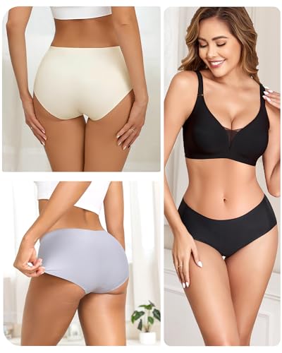 FINETOO 6 Pack Womens Seamless Underwear Full Coverage No Show Hipster Panties Sexy Stretchy Briefs Lingerie Sleep & Lounge